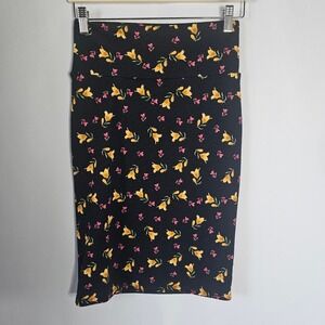LuLaRoe XS Pencil Skirt Floral Print Navy Blue Yellow Pink Fitted Career